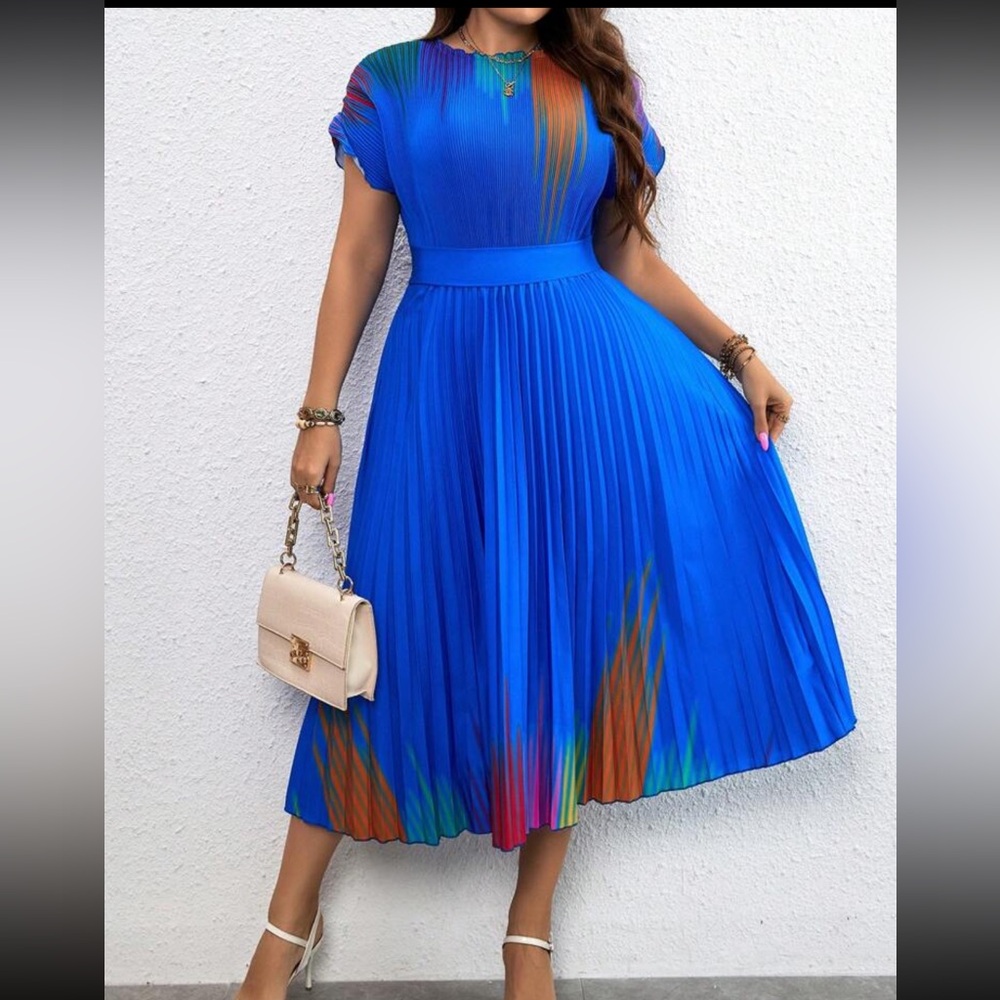 SHEIN - BLUE PLEATED DRESS - Picture 5 of 9